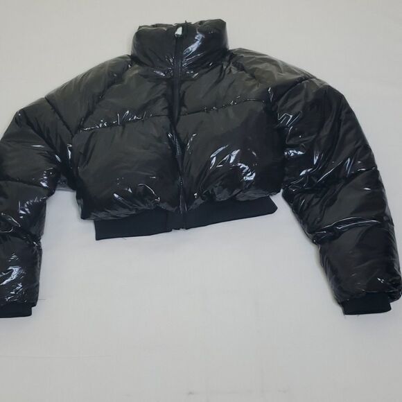 $129 NEW BLANKNYC BLACK OVERSIZED PUFFER SHINY REVOLVE COAT JACKET LARGE L NWT - Picture 7 of 12
